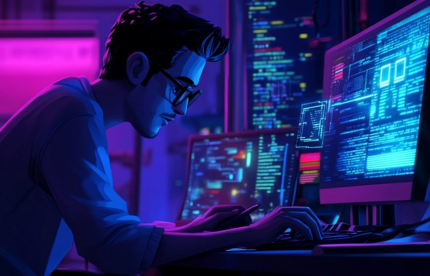 Profesional utilizando herramientas de inteligencia artificial para optimizar procesos empresariales.
