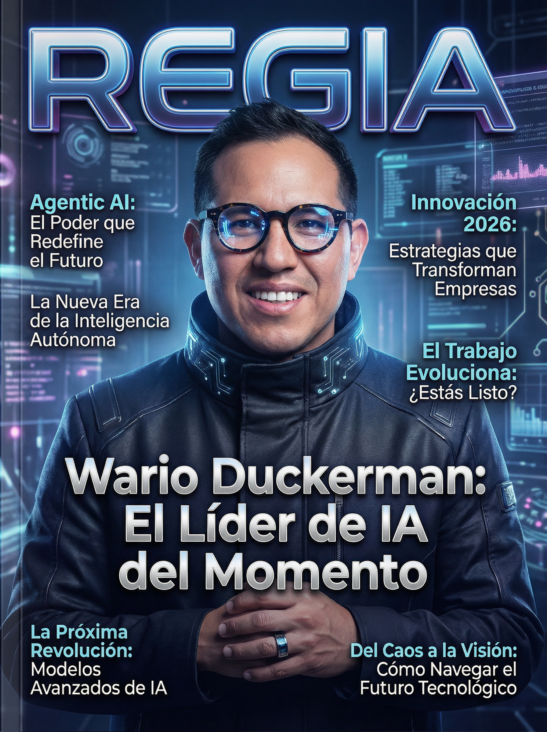 Wario Duckerman en la portada de la revista REGIA, destacado como uno de los mejores conferencistas de inteligencia artificial de México.