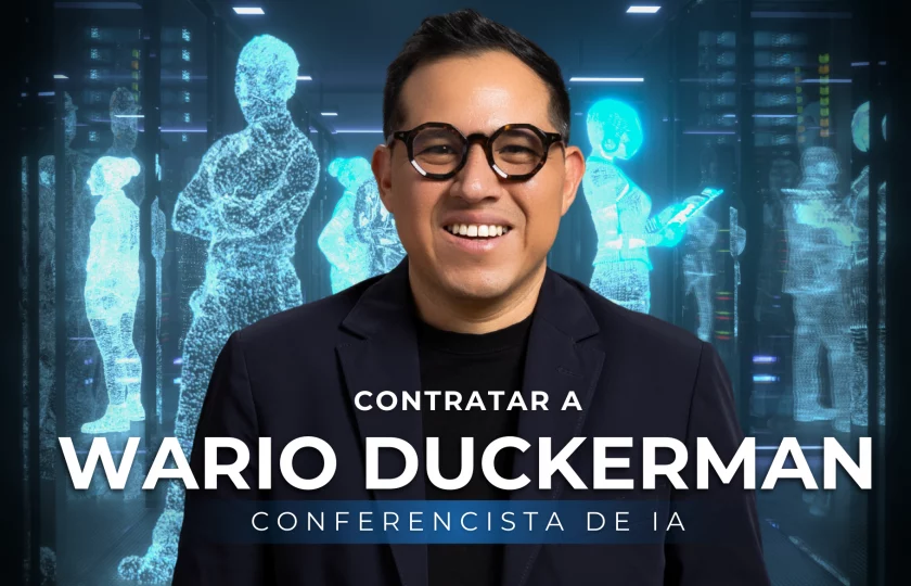 Wario Duckerman, el perfil ideal al contratar conferencista de inteligencia artificial, impartiendo una ponencia magistral sobre inteligencia artificial.