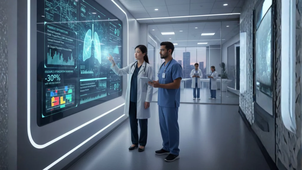 IA en hospitales - monitor médico con análisis predictivo - sistema de salud inteligente