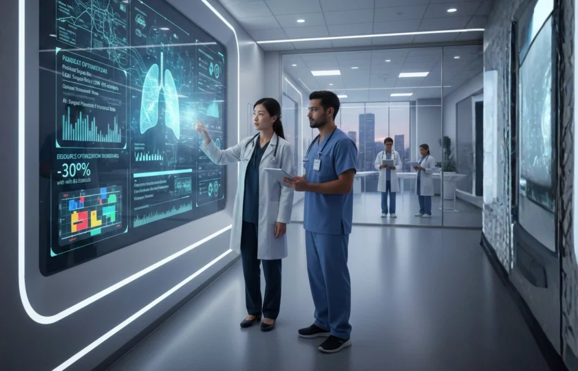 IA en hospitales - monitor médico con análisis predictivo - sistema de salud inteligente