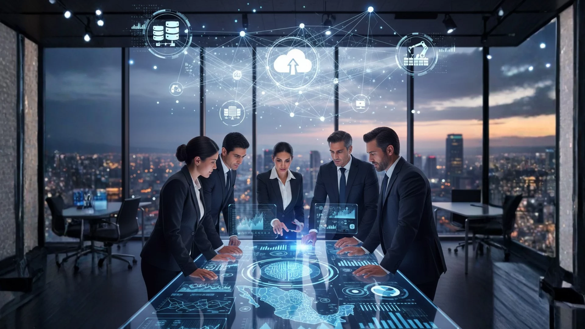 IA en tu empresa - directivos analizando datos y algoritmos - estrategia de transformación digital