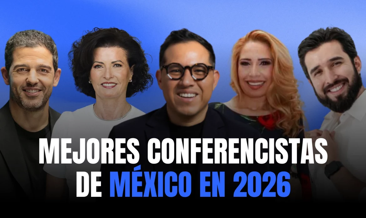 Panel de los mejores conferencistas en México 2026: Oso Trava, Gaby Vargas, Wario Duckerman, Adriana Macías y Paco Benítez.