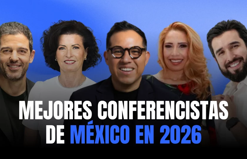 Panel de los mejores conferencistas en México 2026: Oso Trava, Gaby Vargas, Wario Duckerman, Adriana Macías y Paco Benítez.