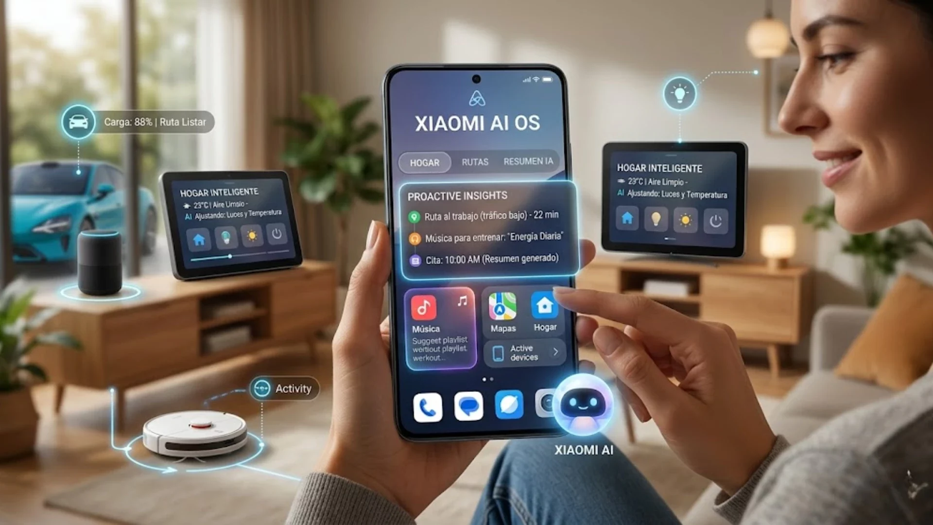 AI OS de Xiaomi - interfaz de sistema operativo inteligente con inteligencia artificial predictiva