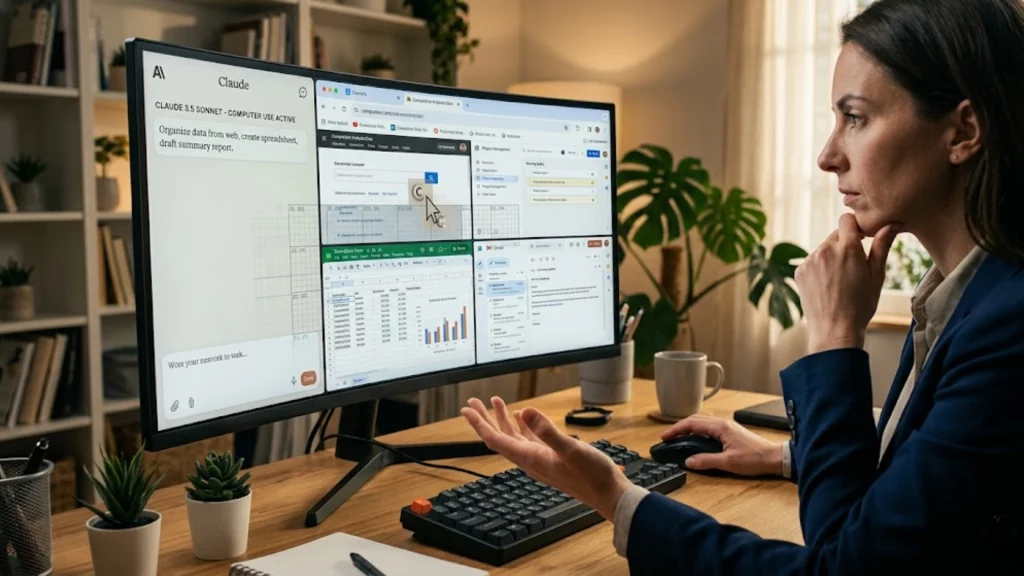 Interfaz de Claude de Anthropic controlando un ordenador de forma autónoma.