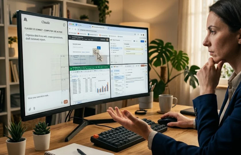 Interfaz de Claude de Anthropic controlando un ordenador de forma autónoma.