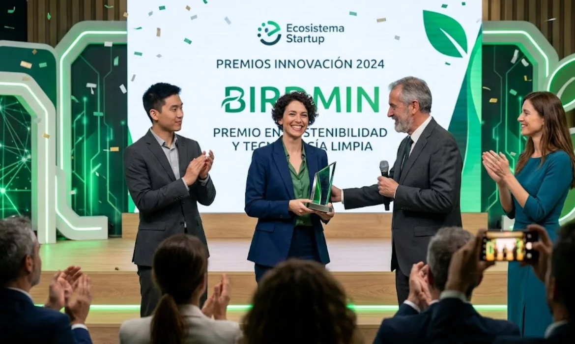 Equipo de BirdMind recibiendo premio por innovación en sostenibilidad y tecnología limpia