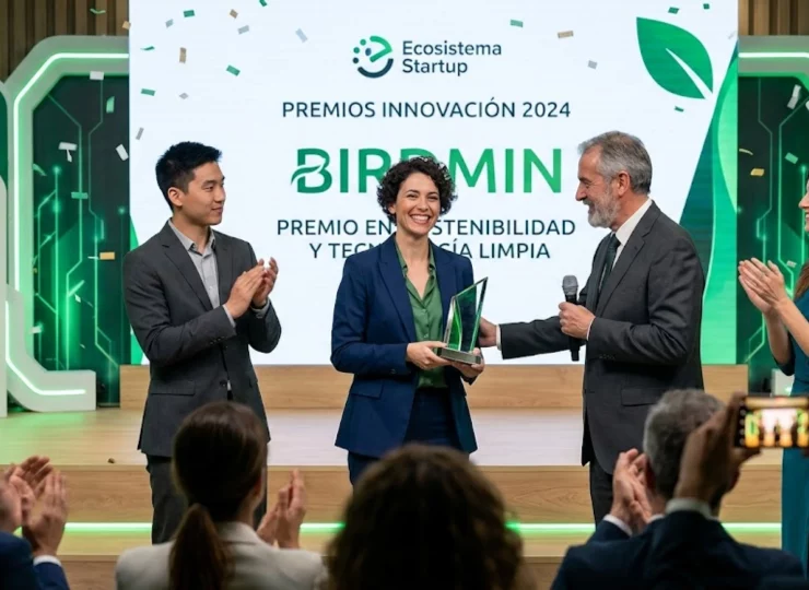 Equipo de BirdMind recibiendo premio por innovación en sostenibilidad y tecnología limpia