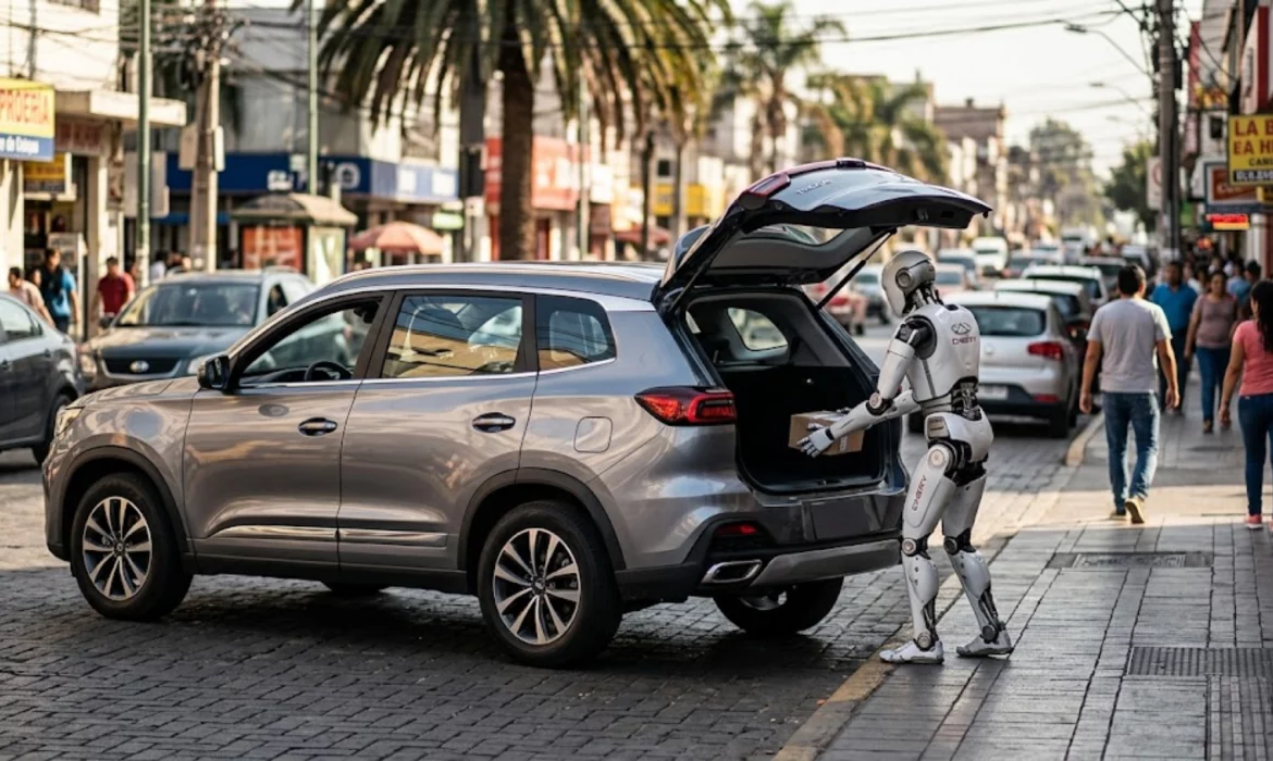 Robot inteligente de Chery integrando inteligencia artificial en la fabricación de vehículos.