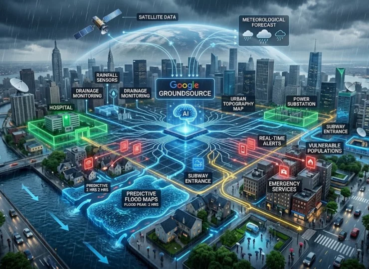 Google Groundsource - mapa satelital y análisis de IA - prevención de inundaciones urbanas