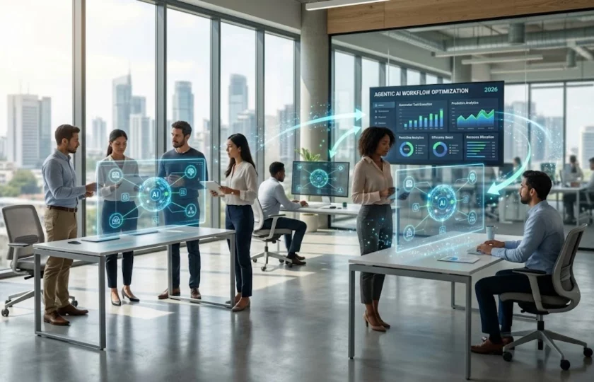 IA agéntica - sistemas autónomos procesando datos masivos - tecnología empresarial 2026