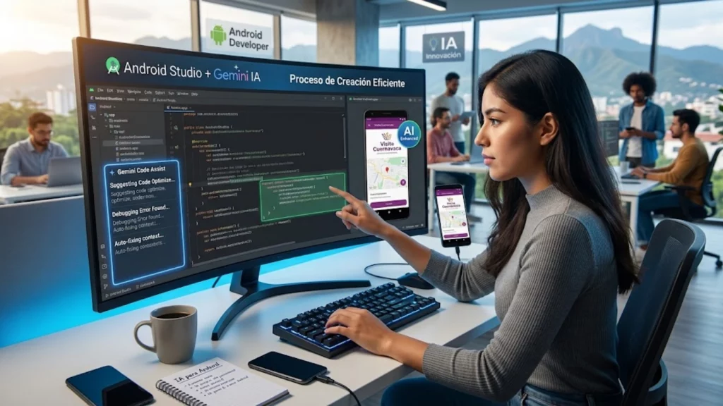 Inteligencia artificial para Android - programador utilizando Gemini Code Assist en entorno de desarrollo.