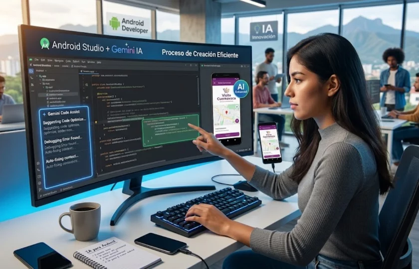 Inteligencia artificial para Android - programador utilizando Gemini Code Assist en entorno de desarrollo.