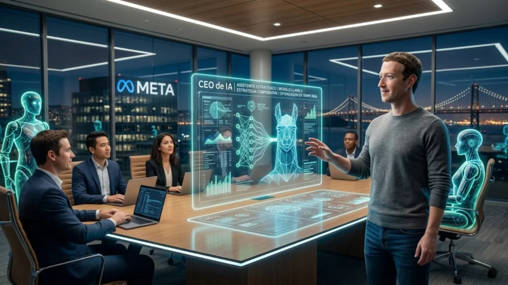 Mark Zuckerberg presentando el concepto de CEO de IA para la gestión de Meta.