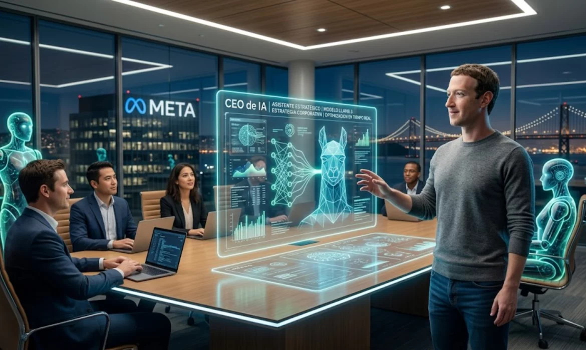 Mark Zuckerberg presentando el concepto de CEO de IA para la gestión de Meta.