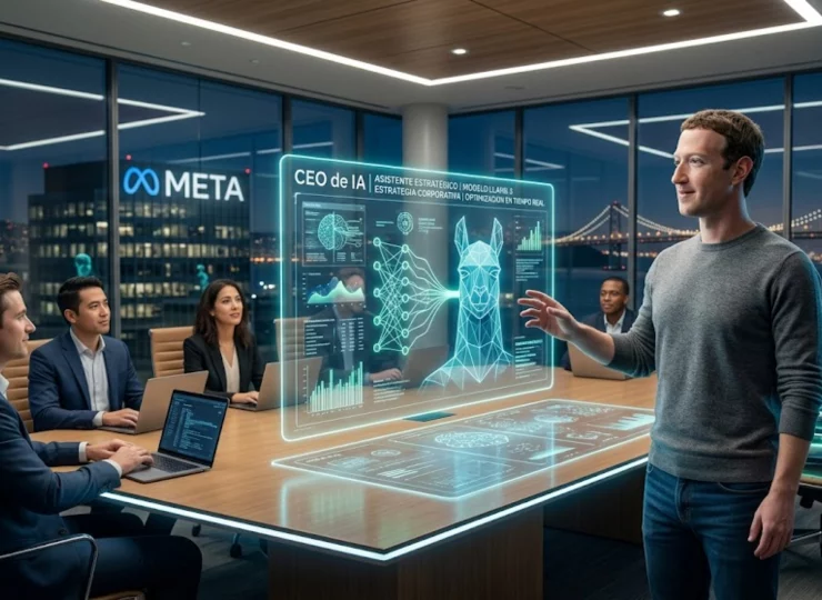 Mark Zuckerberg presentando el concepto de CEO de IA para la gestión de Meta.