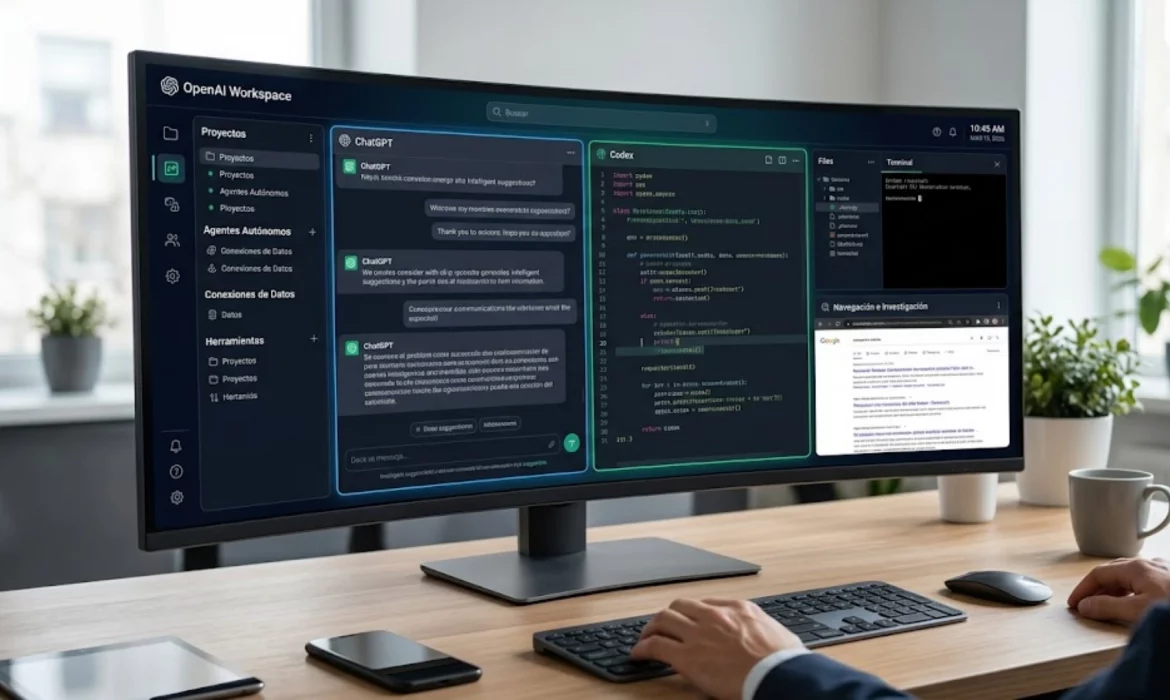 Interfaz conceptual de la nueva Superapp de escritorio de OpenAI unificando servicios.