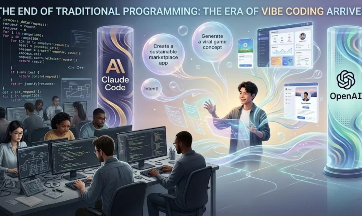 Programador interactuando con inteligencia artificial en la nueva era del Vibe Coding.