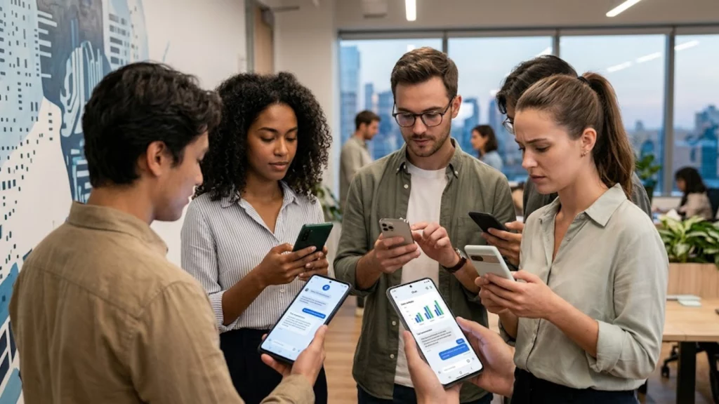 Persona utilizando aplicaciones de inteligencia artificial en su smartphone para tareas específicas.