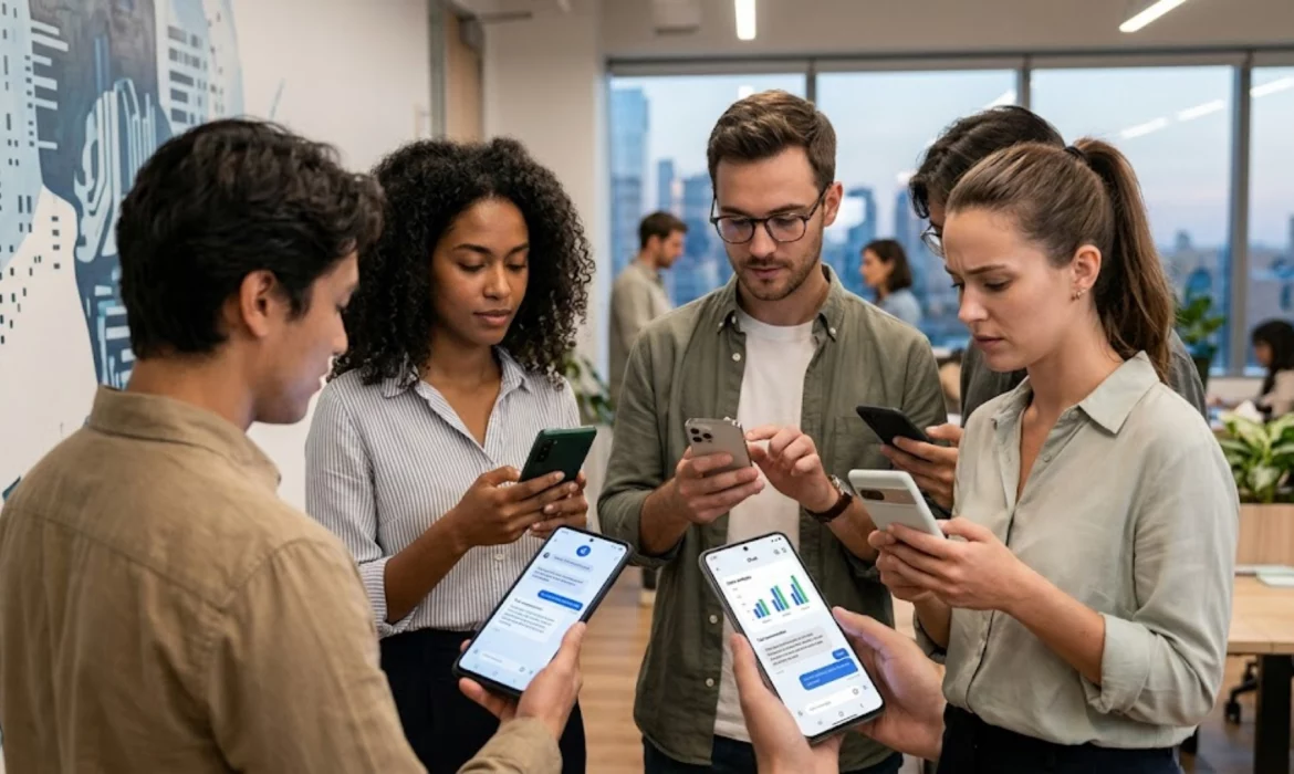 Persona utilizando aplicaciones de inteligencia artificial en su smartphone para tareas específicas.