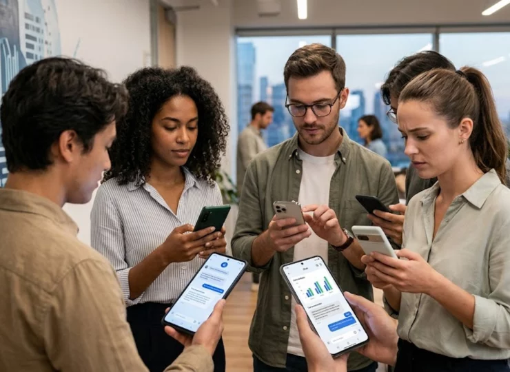 Persona utilizando aplicaciones de inteligencia artificial en su smartphone para tareas específicas.