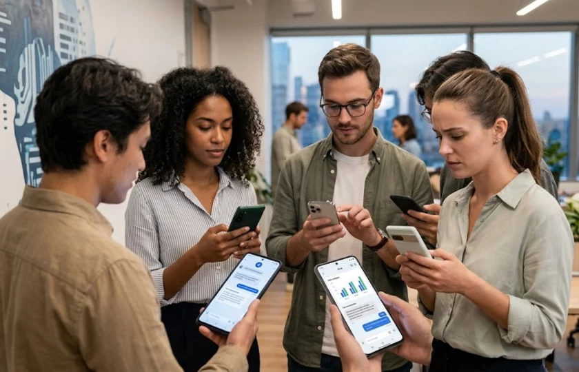 Persona utilizando aplicaciones de inteligencia artificial en su smartphone para tareas específicas.