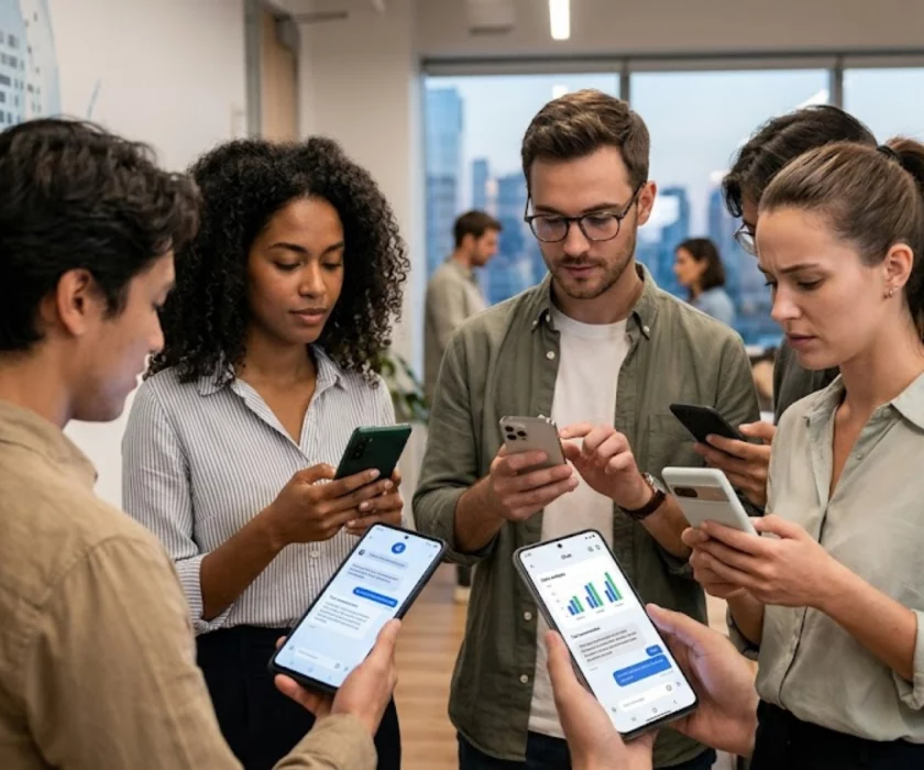 Persona utilizando aplicaciones de inteligencia artificial en su smartphone para tareas específicas.