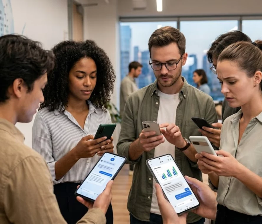 Persona utilizando aplicaciones de inteligencia artificial en su smartphone para tareas específicas.