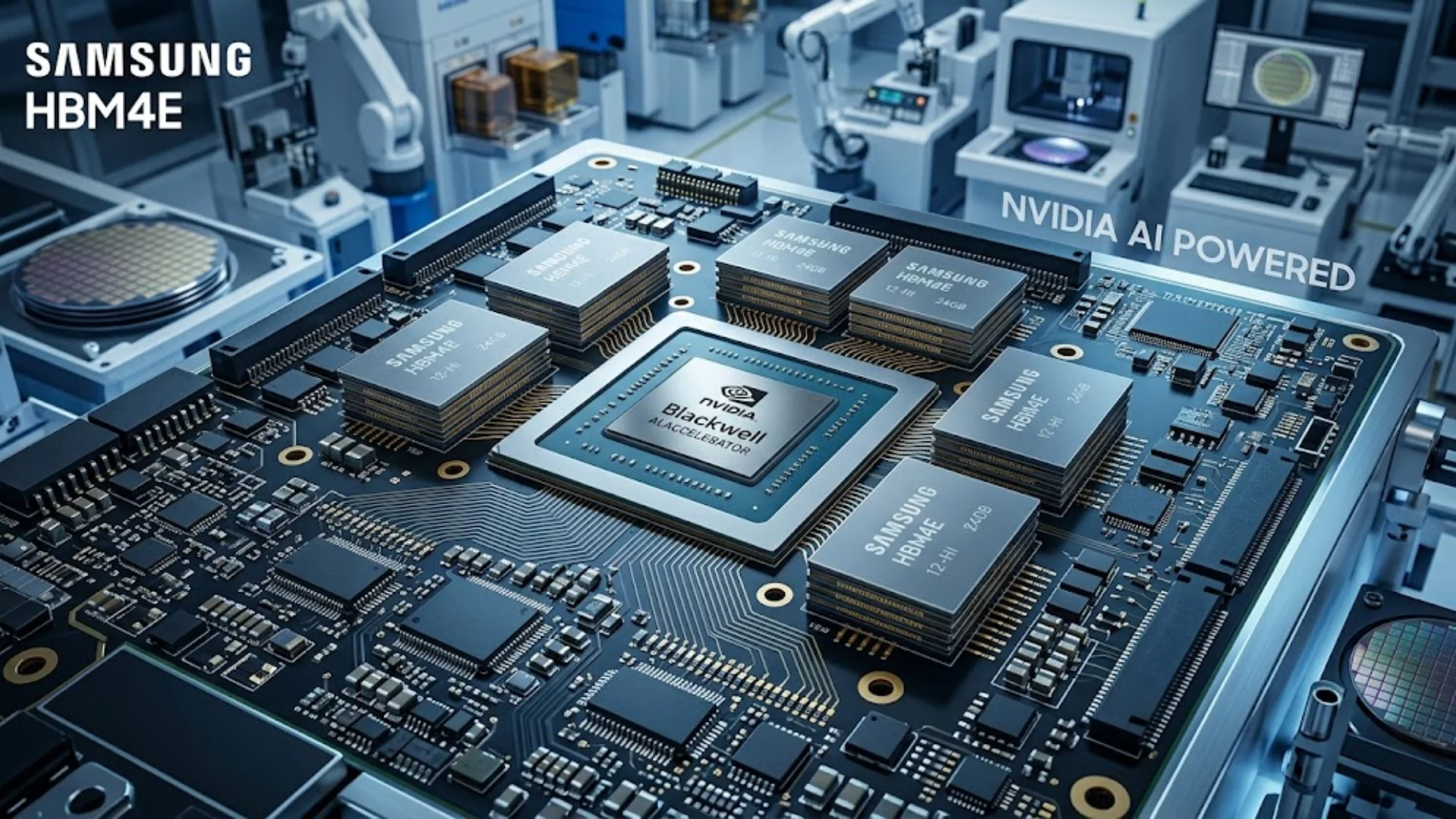 Chips de memoria Samsung HBM4E de próxima generación para aceleradores de NVIDIA.