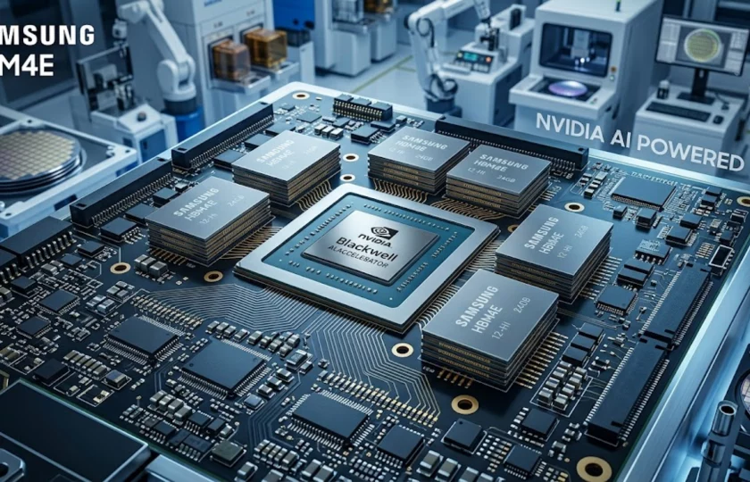 Chips de memoria Samsung HBM4E de próxima generación para aceleradores de NVIDIA.