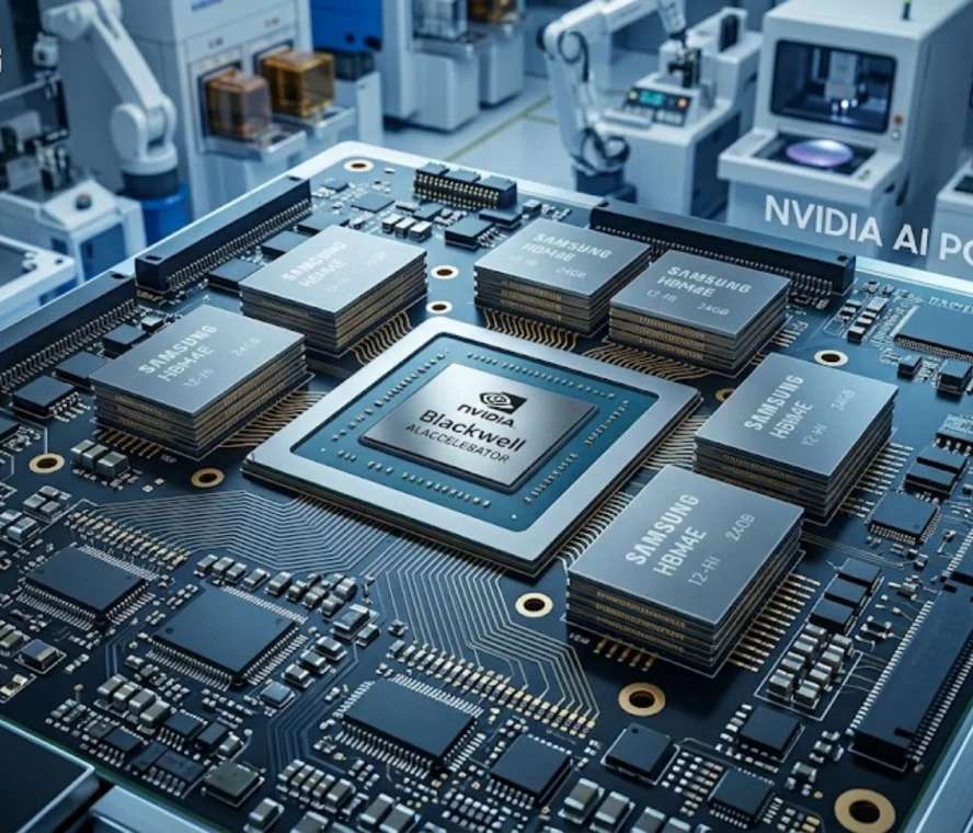 Chips de memoria Samsung HBM4E de próxima generación para aceleradores de NVIDIA.