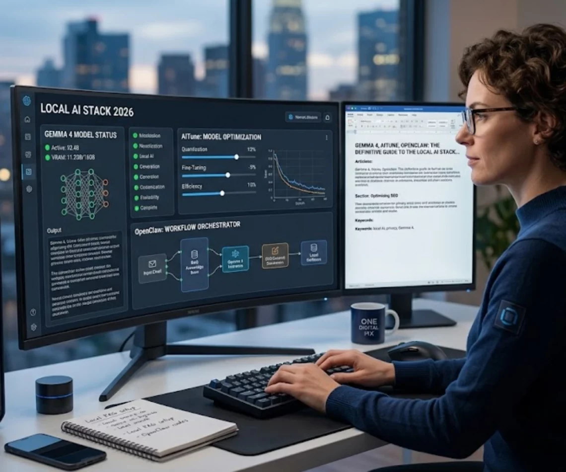 Interfaz de Gemma 4 con AITune y OpenClaw en un entorno de IA local.