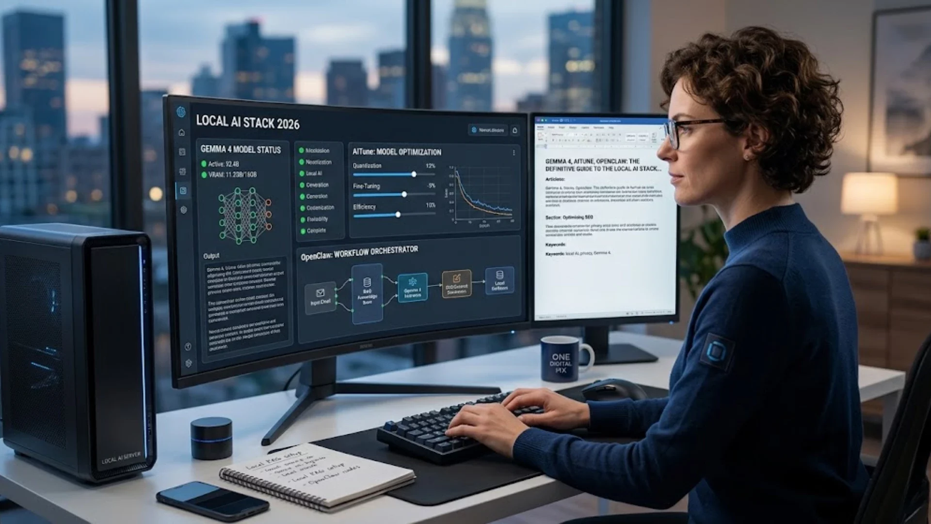Interfaz de Gemma 4 con AITune y OpenClaw en un entorno de IA local.