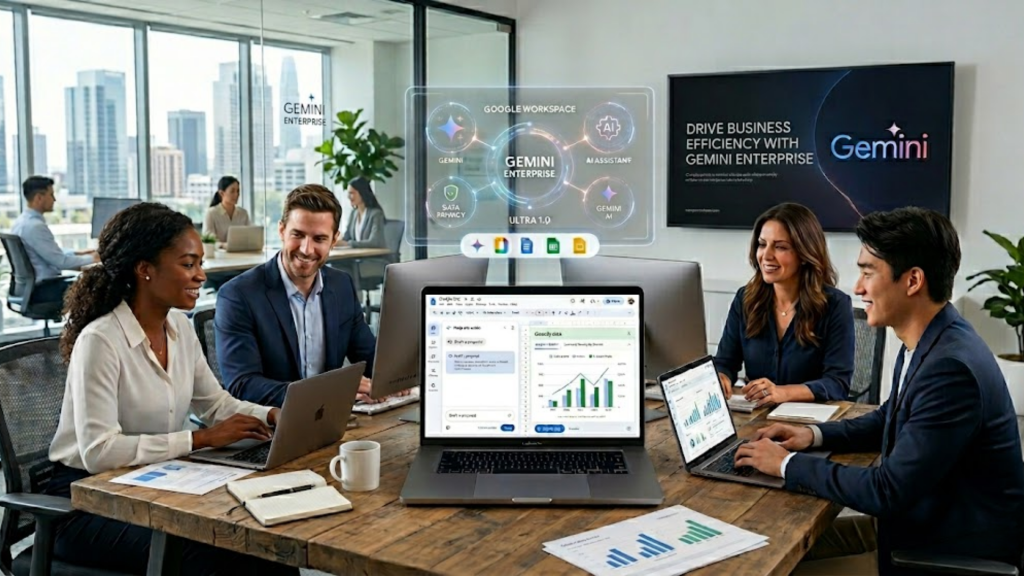 Interfaz de Google Gemini Enterprise integrada en Google Workspace para empresas.