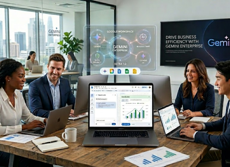 Interfaz de Google Gemini Enterprise integrada en Google Workspace para empresas.