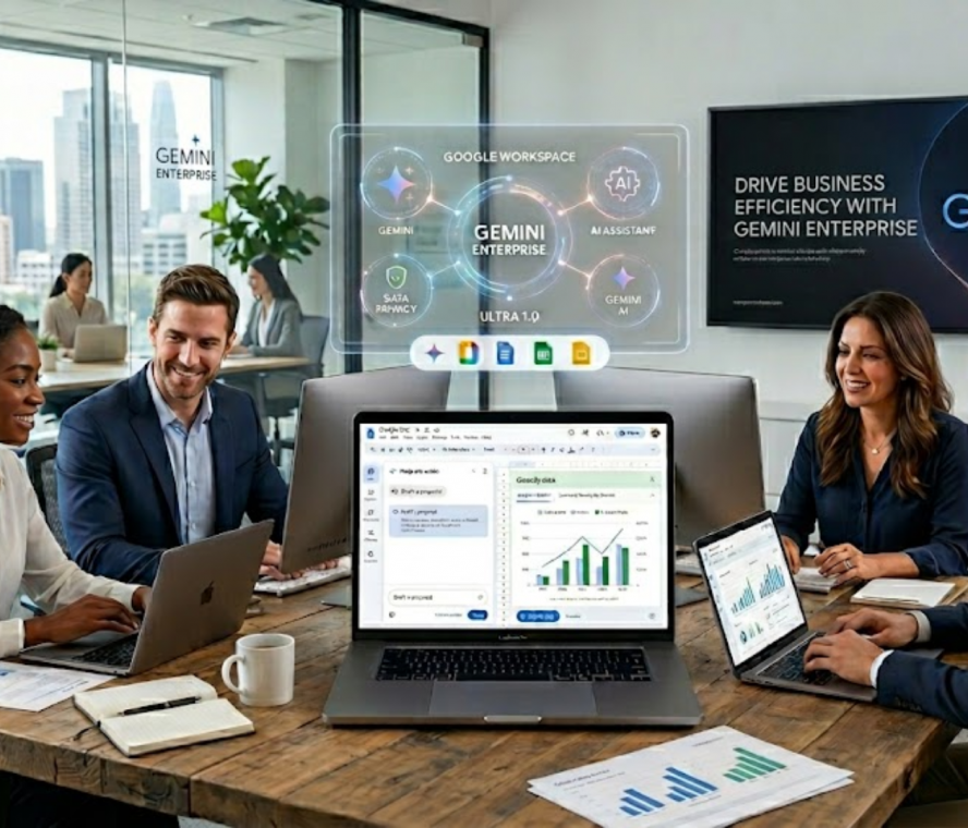 Interfaz de Google Gemini Enterprise integrada en Google Workspace para empresas.