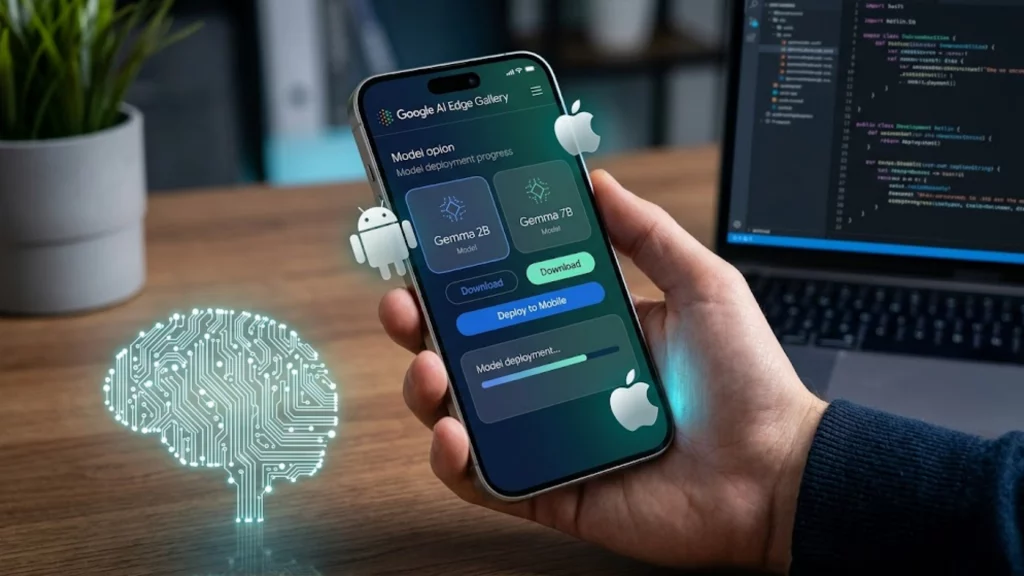 Interfaz de Google AI Edge Gallery mostrando modelos Gemma para móviles.