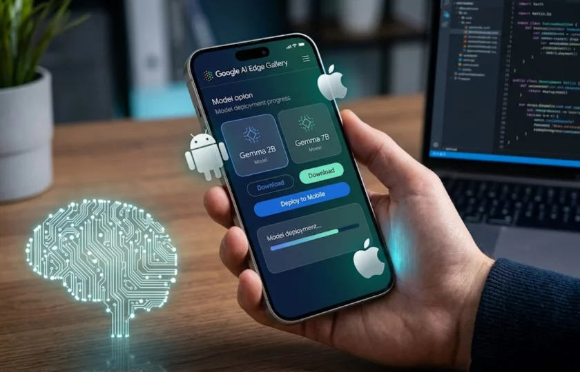Interfaz de Google AI Edge Gallery mostrando modelos Gemma para móviles.