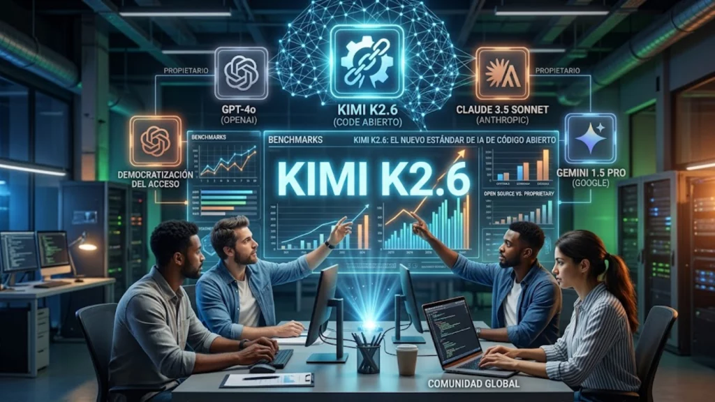 Comparativa de Kimi k2.6 frente a GPT-4o y Claude 3.5 Sonnet en benchmarks de IA.