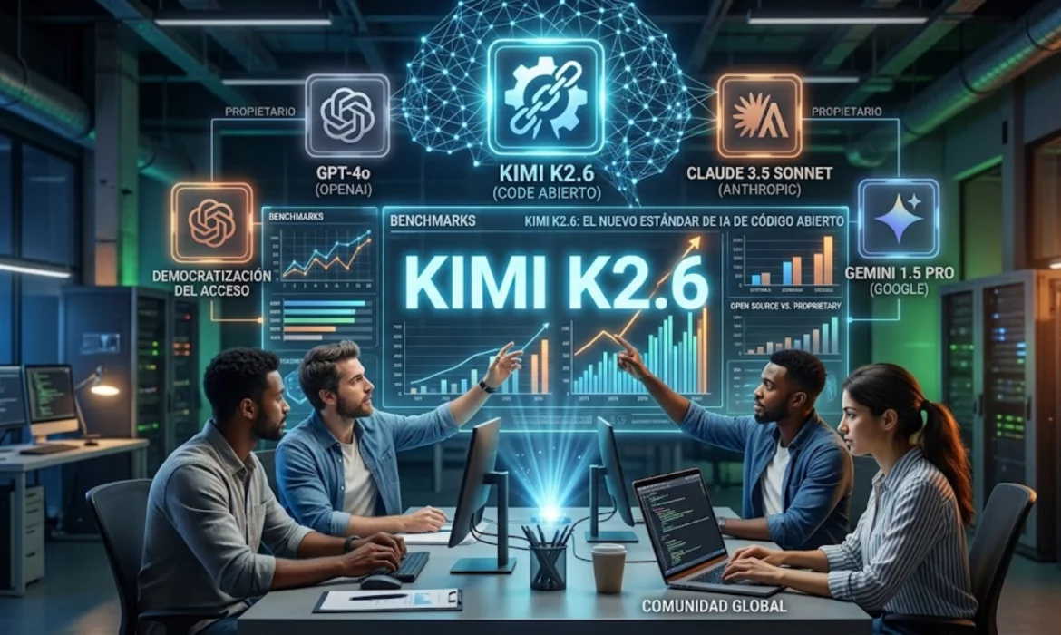 Comparativa de Kimi k2.6 frente a GPT-4o y Claude 3.5 Sonnet en benchmarks de IA.