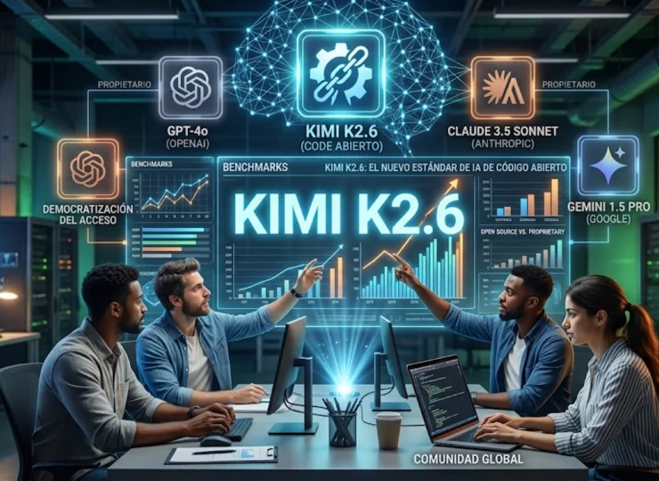 Comparativa de Kimi k2.6 frente a GPT-4o y Claude 3.5 Sonnet en benchmarks de IA.
