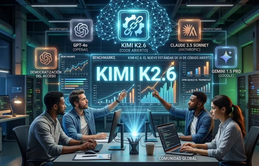 Comparativa de Kimi k2.6 frente a GPT-4o y Claude 3.5 Sonnet en benchmarks de IA.