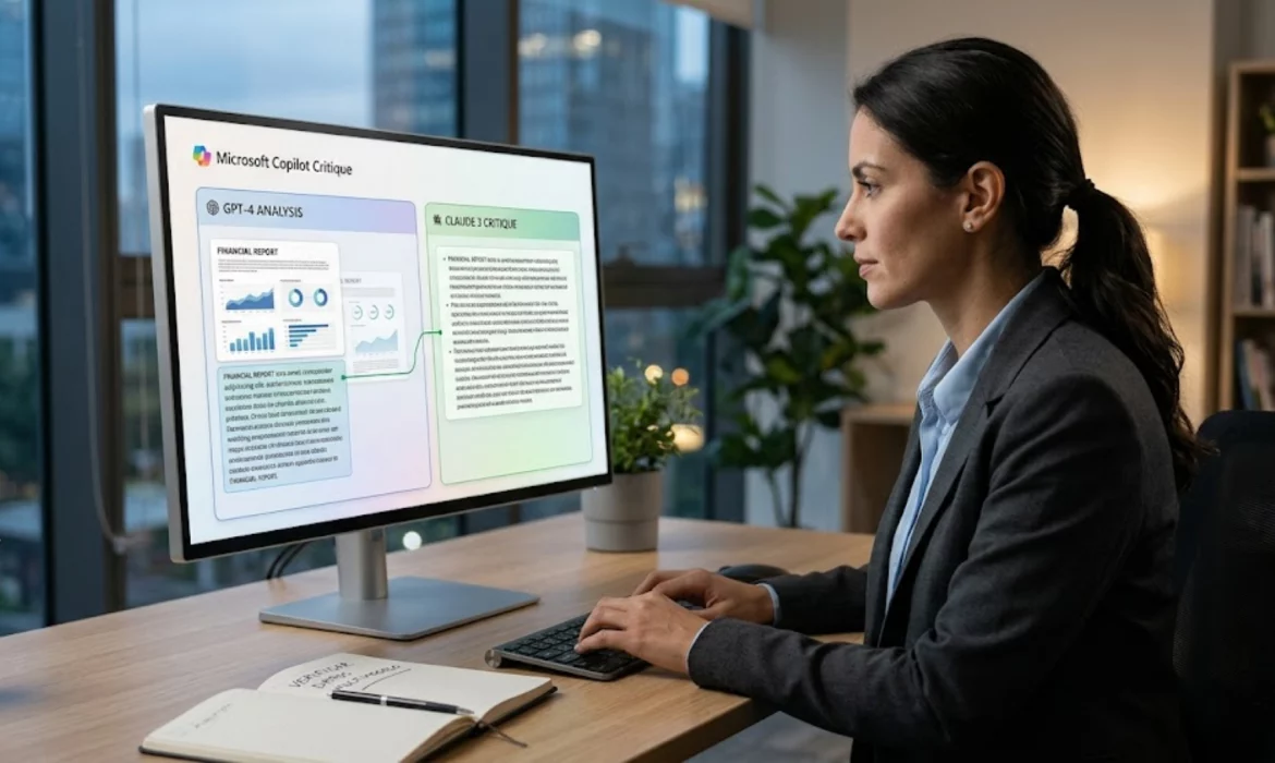 Interfaz de Microsoft Copilot Critique comparando modelos GPT y Claude.