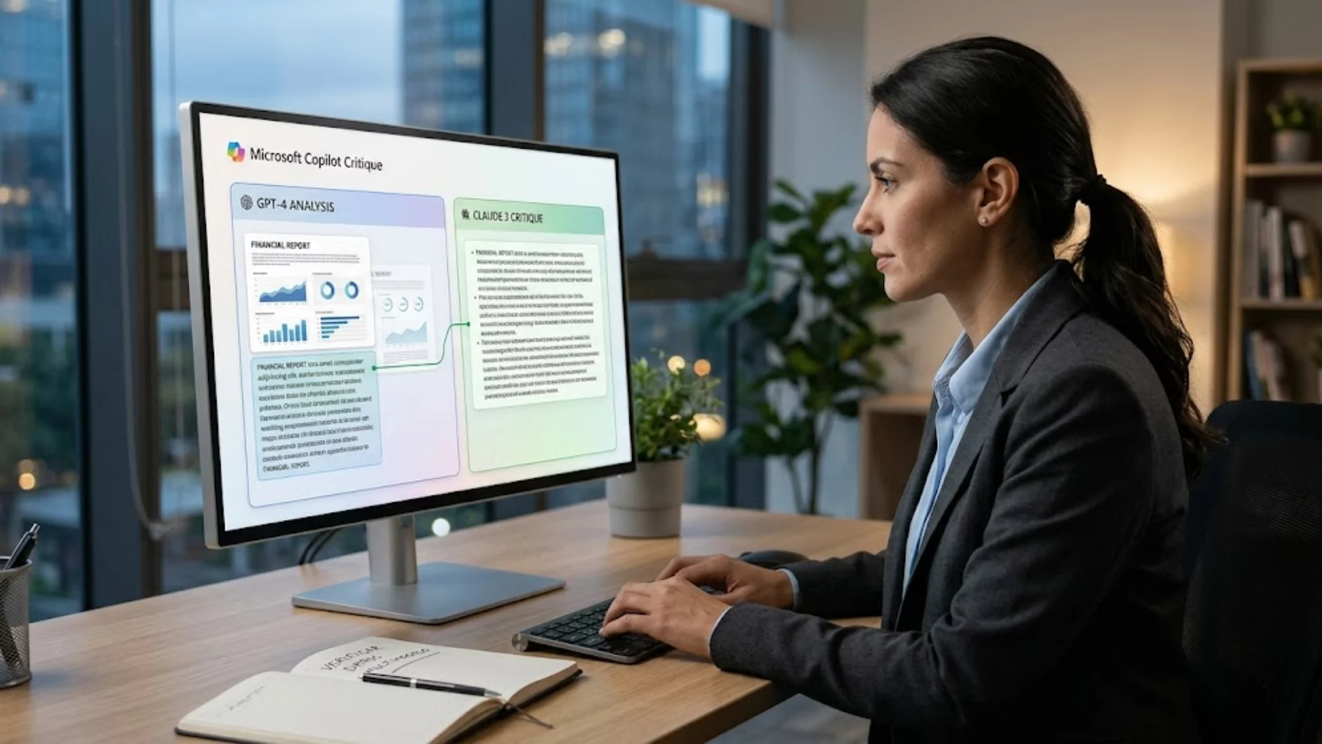 Interfaz de Microsoft Copilot Critique comparando modelos GPT y Claude.