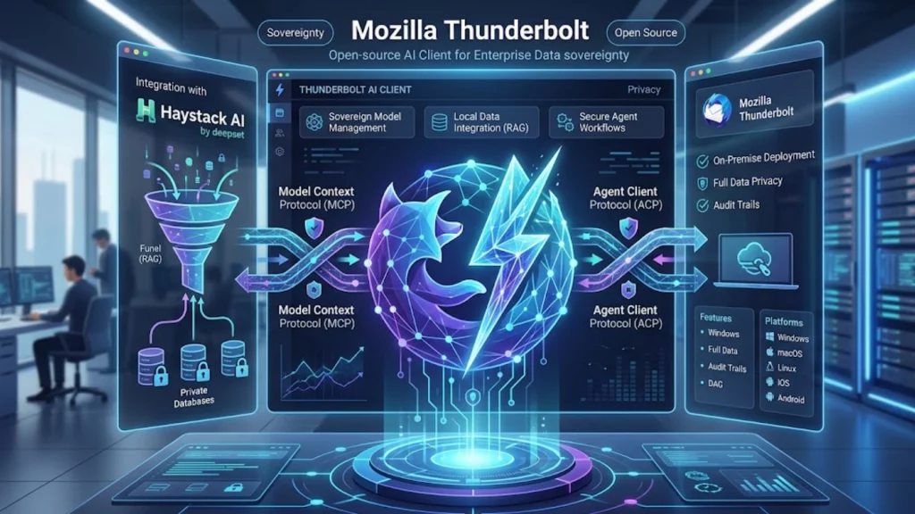 Interfaz del cliente de IA Mozilla Thunderbolt para entornos empresariales.
