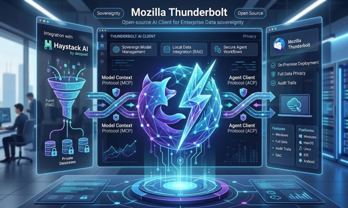 Interfaz del cliente de IA Mozilla Thunderbolt para entornos empresariales.