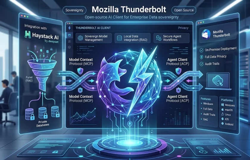 Interfaz del cliente de IA Mozilla Thunderbolt para entornos empresariales.