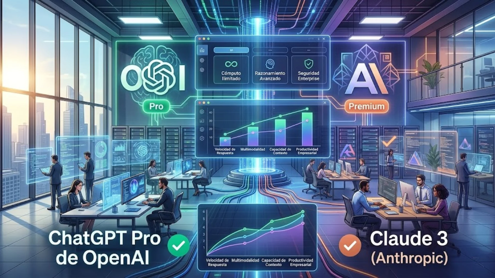 Interfaz de ChatGPT Pro de OpenAI en un entorno profesional.