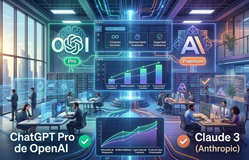 Interfaz de ChatGPT Pro de OpenAI en un entorno profesional.